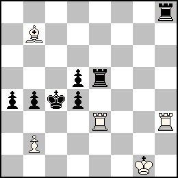 Rg1 Pb2 Te3 Th3 Fb7 + Rc4 Pa4 Pb4 Pd5 Pd4 Te5 Th8
