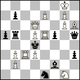 Rg8 Pb3 Pb2 Pd5 Pd3 Pe7 Pg7 Pg6 Dd6 Tc3 Te5 Fh6 Cg1 + Rd4 Pa5 Pb7 Pf5 Ph3 Dh5 Tb5 Ff2 Ce1