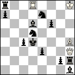 Rh8 Dh3 Td8 Fh4 + Rd4 Pa7 Pc4 Pe3 Pf6 Pg2 Ta8 Th2 Fd6 Fh1 Cd5 Ce7