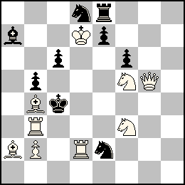 Rd7 Pb2 Dg5 Tb3 Td2 Fa2 Fb4 Cf5 Cf3 + Rc4 Pb5 Pc6 Pe7 Pf6 Te8 Fa7 Cd8 Ce2