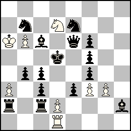Ra6 Pa3 Pb6 Pd2 Pf3 Pg3 Td1 Cd7 + Rd5 Pb4 Pc4 Pc3 Pe3 Pf6 Pf5 Pf4 De6 Ta2 Tc2 Fc6 Fh2 Cb7 Ce7