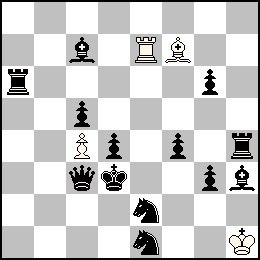 Rh1 Pc4 Te7 Ff7 + Rd3 Pc5 Pd4 Pf4 Pg6 Pg3 Dc3 Ta6 Th4 Fc7 Fh3 Ce2 Ce1