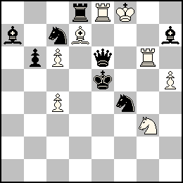 Rf8 Pc6 Pc4 Ph5 Te8 Tg6 Fd7 Cg3 + Re5 Pb6 De6 Td8 Fa7 Fh7 Cc7 Cf4