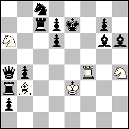 Re3 Tf4 Fb3 Ca6 Ch4 + Re7 Pa2 Pb4 Pd7 Pd6 Pg7 Da4 Ta3 Tc7 Fg6 Fh6 Cc8