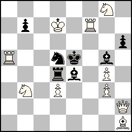 Rd7 Pd3 Pg4 Pg3 Dh2 Ta5 Tf7 Fh1 Cb3 Cg8 + Re5 Pb7 Ph6 Td4 Fe4 Fg5 Cd5