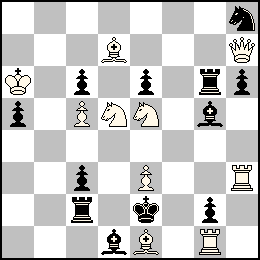 Ra6 Pc5 Pe3 Dh7 Tg1 Th3 Fd7 Fe1 Cd5 Ce5 + Re2 Pa5 Pc6 Pc3 Pe6 Pg2 Ph6 Tc2 Tg6 Fd1 Fg5 Ch8