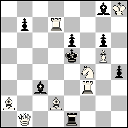 Rh8 Pg5 Db1 Td7 Tf3 Fa2 Fd2 Cf4 + Re5 Pb7 Pe6 Pg6 Ph4 Te1 Fc3 Fg8