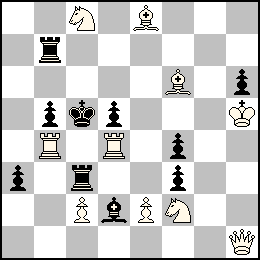 Rh5 Pc2 Pe2 Dh1 Tb4 Td4 Fe8 Ff6 Cc8 Cf2 + Rc5 Pa3 Pb5 Pd5 Pf4 Pf3 Ph6 Tb7 Tc3 Fd2