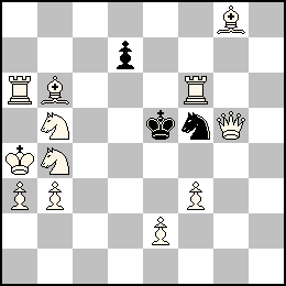 Ra4 Pa3 Pb3 Pe2 Pf3 Dg5 Ta6 Tf6 Fb6 Fg8 Cb5 Cb4 + Re5 Pd7 Cf5