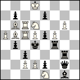 Rd8 Pa5 Pc2 Pd5 Pd2 Pf5 Pg6 Tc6 Tc5 Fb6 Fb5 Cd6 Ce1 + Rd4 Pb7 Pb4 Pc3 Pe7 Pe5 Pe2 Dg2 Tf4 Tg3 Fg1