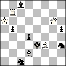 Ra6 Dg6 Tb7 Ff3 + Re3 Pb5 Pd4 Ph5 Fc8 Fd2 Cc1 Ch3