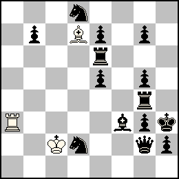 Rc2 Ta3 Fd7 + Rh3 Pb7 Pe7 Pe5 Pg7 Pg5 Pg3 Ph2 Dg2 Te6 Tg4 Ff3 Cd8 Cd2
