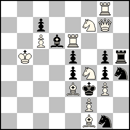 Rb5 Pc6 Pf2 Pg3 Dg7 Te6 Tg8 Fe3 Ff1 Cf7 Cf4 + Rf3 Pc7 Pe5 Pe4 Pg5 Pg4 Th5 Fd6 Cg1 Ch4