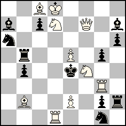 Rd8 Pe5 Pe2 Df7 Td1 Tg3 Fb2 Fc8 Cd7 Cf4 + Re4 Pb4 Pc7 Pg5 Pg2 Ph6 Tb5 Th2 Fa7 Fh7 Ca6 Cg1