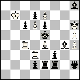 Rb7 Pd6 Pe7 Ph5 Ph4 Dh6 Tc4 Td3 Fe4 + Re5 Pc6 Pd7 Pd2 Pe6 Pf3 Dh2 Te2 Tf2 Fg4 Fh8