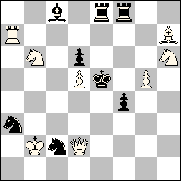 Rb2 Pd5 Pg5 Dd2 Ta7 Fh7 Cb6 Ch6 + Re5 Pd6 Pf4 Te8 Tf8 Fc8 Ca3 Cc2