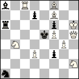 Rh6 Pd3 Pf5 Pg4 Dh5 Tc8 Ff8 Ff7 Cb4 Ch2 + Re5 Pd7 Pf6 Pf3 Ta6 Fa8 Ca1