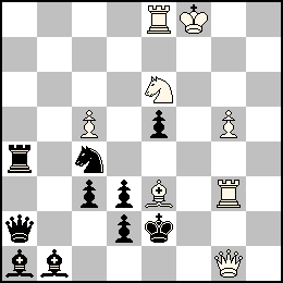 Rf8 Pc5 Pg5 Dg1 Te8 Tg3 Fe3 Ce6 + Re2 Pc3 Pd3 Pd2 Pe5 Da2 Ta4 Fa1 Fb1 Cc4