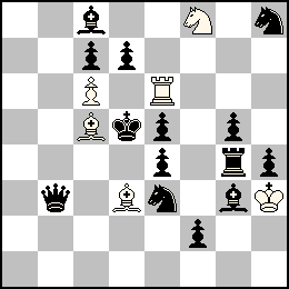 Rh3 Pc6 Te6 Fc5 Fd3 Cf8 + Rd5 Pc7 Pd7 Pe5 Pe4 Pf2 Pg5 Ph4 Db3 Tg4 Fc8 Fg3 Ce3 Ch8