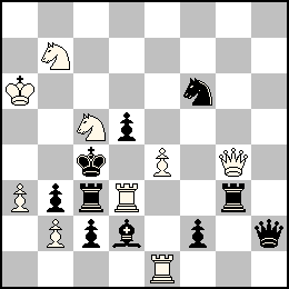 Ra6 Pa3 Pb2 Pe4 Dg4 Td3 Te1 Cb7 Cc5 + Rc4 Pb3 Pc2 Pd5 Pf2 Dh2 Tc3 Tg3 Fd2 Cf6