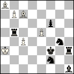Ra3 Pb7 Pc4 Pe5 Fa8 Fc7 + Rf3 Pf6 Tb5 Th3 Fh1 Cf2 Cg4
