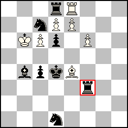 Rb6 Pc6 Pd7 Pe7 Pf6 Te8 Fe4 + Rd4 Pc4 Pd6 Td8 Tf3 Fb4 Cc7 Cd1