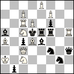 Ra2 Pc7 Pd6 Pe8 Pf7 Dc3 Tc6 Th5 Fa4 Fd4 Cc5 Cc2 + Rd5 Pb1 Pc4 Pf6 Dh3 Te5 Tf5 Fa5 Fe4 Cf3 Cg2