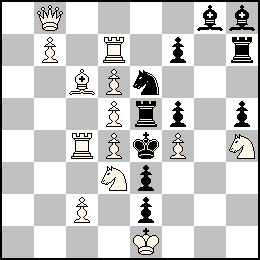 Re1 Pb7 Pc2 Pd6 Pd5 Pd4 Pf4 Db8 Tc4 Td7 Fc6 Cd3 Ch4 + Re4 Pe3 Pe2 Pf7 Pf5 Ph5 Te5 Th7 Fg8 Fh8 Ce6