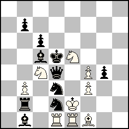 Re2 Pb3 Pf4 Pf3 Td1 Te1 Ff1 Cc4 Ce5 + Rd5 Pb7 Pc6 Pg4 Dd4 Tb2 Fb1 Fc5 Cd3 Cd2