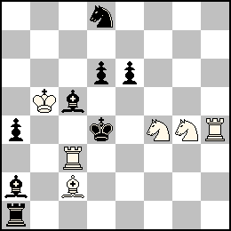 Rb5 Tc3 Th4 Fc2 Cf4 Cg4 + Rd4 Pa4 Pd6 Pe6 Ta1 Fa2 Fc5 Cd8