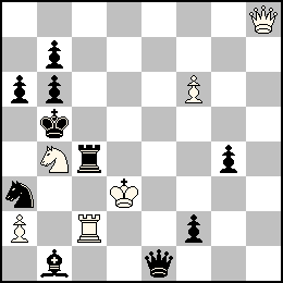 Rd3 Pa2 Pf6 Dh8 Tc2 Cb4 + Rb5 Pa6 Pb7 Pb6 Pf2 Pg4 De1 Tc4 Fb1 Ca3