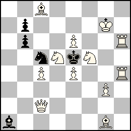 Rg7 Pc4 Pe6 Pe4 Pg3 Dc2 Th6 Th4 Fc8 Fg1 Cd5 Cf5 + Re5 Pb7 Pb6 Fa1 Cc5